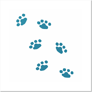 Teal Paw Prints Posters and Art